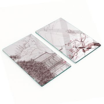 Staklene kuhinjske daske za rezanje s grafikom kineskog pejzaža 2x30x52 cm