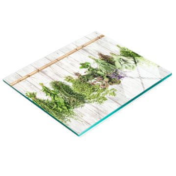 tulup.cz Staklena ukrasna daska za posluživanje grickalica s vijencem začinskog bilja 60x52 cm