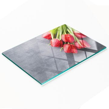 Ukrasna staklena daska za rezanje i posluživanje crveni tulipani 80x52 cm