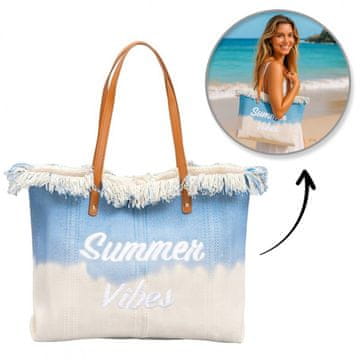 BOHO TORBA ZA PLAŽU ZA ODMOR S RESAMA, PLAVI OMBRE, MODEL ZA ŠOPING