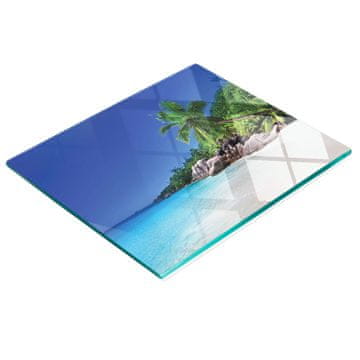 Kaljena staklena kuhinjska daska s ukrasnom grafikom Sejšeli plaža 60x52 cm