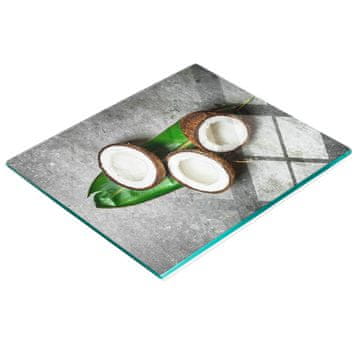 Kaljena staklena kuhinjska daska s ukrasnom grafikom pola kokosa 60x52 cm