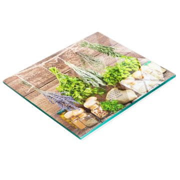 tulup.cz Dekorativna staklena daska za rezanje i posluživanje s vijencem začinskog bilja 60x52 cm