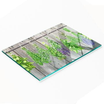 tulup.cz Dekorativna staklena daska za rezanje i posluživanje s vijencem začinskog bilja 80x52 cm