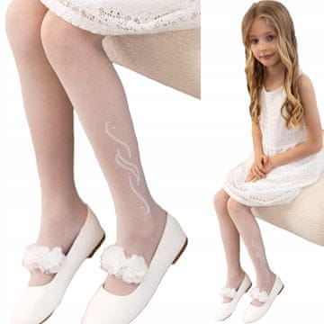 Fun Dječje bijele djevojačke tajice COMMUNION s uzorkom 20 DEN Dječje bijele djevojačke tajice COMMUNION s uzorkom 164-170 DEN