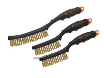 EG Professional set žičanih četki za hrđu, mesingana žica, 3/4 reda, sa strugačem, s plastičnom drškom, 3 dijela