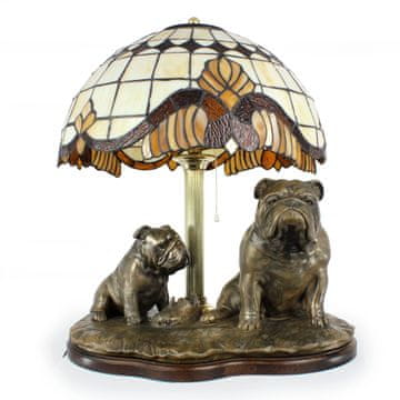 Engleski buldog, Buldog - lampa s vitražnim sjenilom, stolna lampa sa statuom psa, retro dizajn interijera