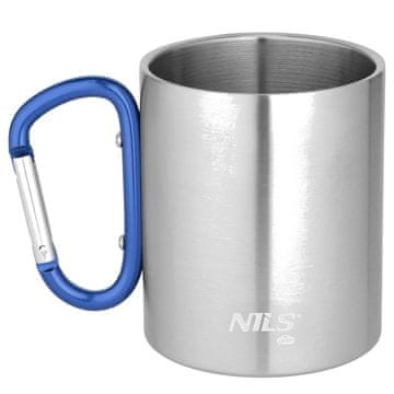 Northix Čaša za kampiranje, karabiner, 300 ml nehrđajući čelik, plava