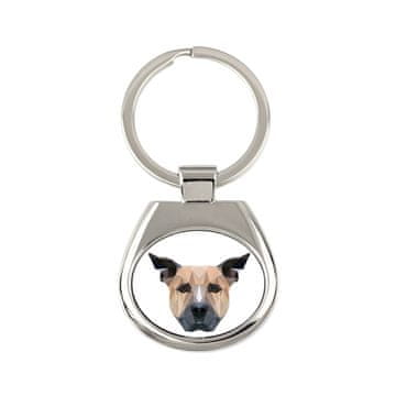 Staffordshire Bull Terrier, Staffik, Staffi - geometrijski privjesak za ključeve s fotografijom i natpisom