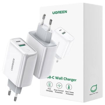 Ugreen brzi zidni punjač USB tip C / USB 36W brzo punjenje 4.0 napajanje bijelo (60468 CD170)