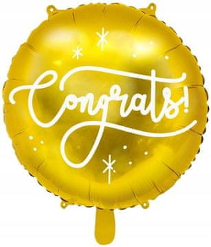 PartyDeco Folijski balon Congrats!, 45 cm, zlatni