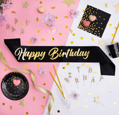 PartyPal Svečana traka za rođendan Happy Birthday, crna i zlatna, 160 cm