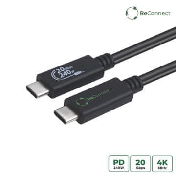 MicroConnect USB C 3.2 Gen 2x2 kabel 0,25 m crni ECO-USB3.2CC0.25