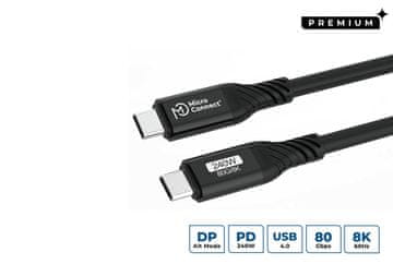MicroConnect USB4 Gen 3x2 kabel 1m USB-C 240W 80Gbps Crni