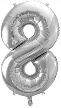 PartyDeco Balon od folije broj "8", srebrni, 86 cm, 1 kom.