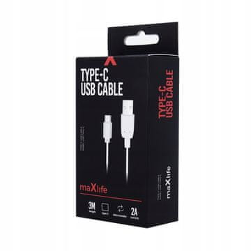 Maxlife USB - USB-C kabel za punjenje 3,0 m 2A bijeli
