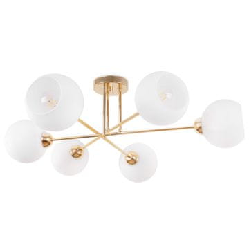 Stropna lampa Asturia zlatna, 6-kraka, bijeli klos, E27