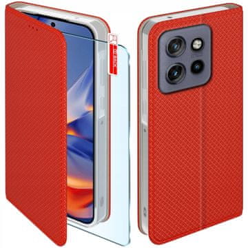 Preklopna maskica za Motorola edge 50 Neo, crvena, s mogućnošću zaključavanja + staklo