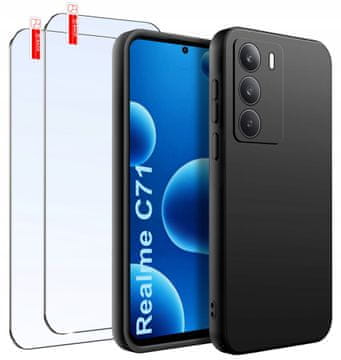 Realme C71 mat crni silikonski set od 2 komada 9H stakla