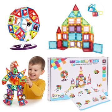 Northix Set magnetskih građevinskih blokova, 130 dijelova, 3D i izrada vozila