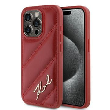 Karl Lagerfeld dijagonalna prošivena crvena maskica za iPhone 15 Pro