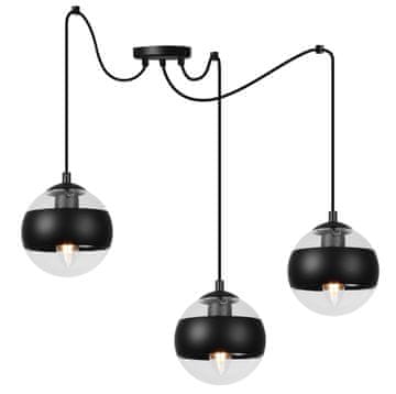 Viseća lampa pauk Toledo crna, 3-p, crni klješta E14