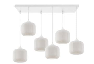 Viseća lampa Riffle bijela, 6 svjetala, bijeli cilindrični abažur E27