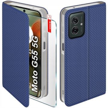 Preklopna futrola za Motorola Moto G55 5G zatvorena futrola tamnoplava + 9H staklo