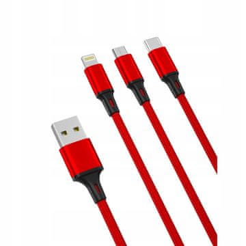USB - USB tip C / microUSB / Lightning kabel 1,2 m crveni XO 3u1