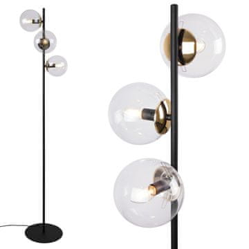 Stojeća podna lampa Siena crno-zlatna, 3-plafonska, bezbojni klośi