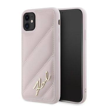 Karl Lagerfeld dijagonalna prošivena tvrda futrola za iPhone 11, ružičasta
