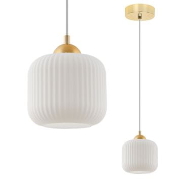 Viseća lampa Riffle zlatna, 1-svjetlo, bijeli cilindrični abažur, E27