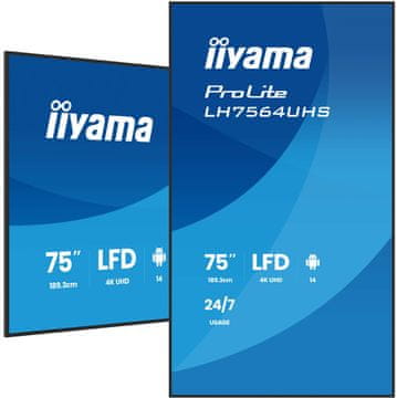 iiyama LH7564UHS 75" 4K Android digitalna signalizacija 24/7