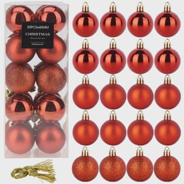 Northix Crvene nelomljive božićne kuglice, 4 cm, set od 20 komada