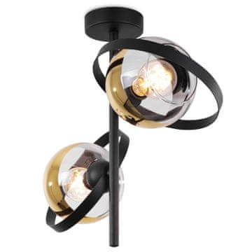 Stropna lampa RONDA crna, 2-kraka, zlatni klobuk E27