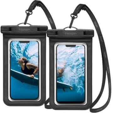 Spigen univerzalna crna vodootporna futrola za pametni telefon, 2 komada.