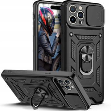 Futrola za iPhone 14 Pro s oklopnim kliznim prstenom, crna + staklo