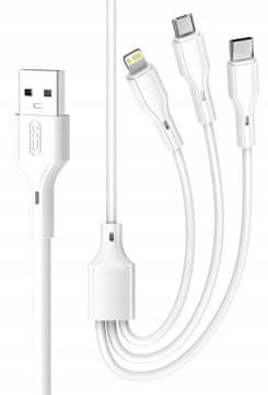 XO NB230 3u1 USB + USB-C + microUSB + Lightning kabel 1,0 m 2,4 A bijeli
