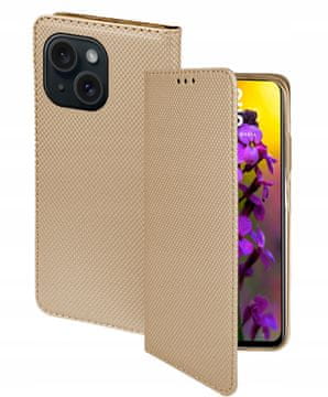 Pametna magnetna futrola za iPhone 15 sa zlatnim zatvaračem + 9H staklo
