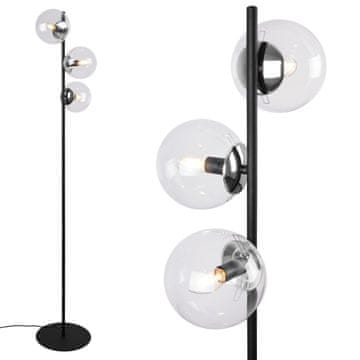 Podna stojeća lampa Siena, crna-krom, 3 sjene, bezbojna stakla