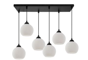 Viseća lampa Riffle crna, 6 svjetala, bijeli sjenilom kugla E27