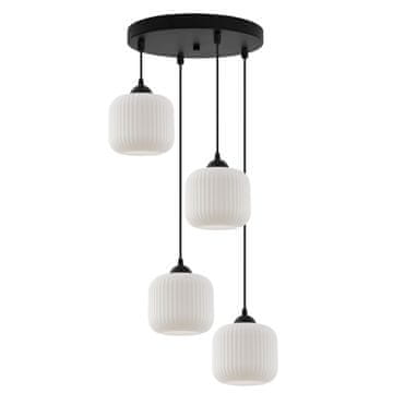 Viseća lampa Rifle crna, 4-kraka, bijeli cilindrični sjenilo, grlo E27