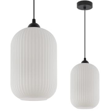 Viseća lampa Riffle crna, 1-polna, bijeli sjenil, veliki valjak, E27