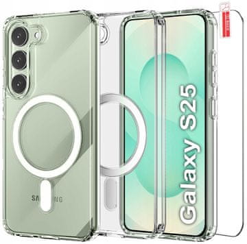 Ojačana maska za Samsung Galaxy S25 za MagSafe prozirnu masku + 9H staklo