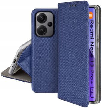 Maska za Xiaomi Redmi Note 13 Pro Plus 5G pametna magnetna knjiga tamnoplava + staklo