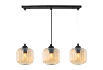 Viseća lampa Riffle crna, 3-kraka, sjenilo med boje, valjak E27