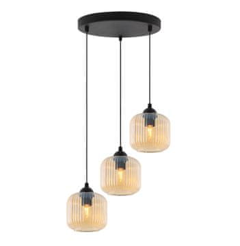 Viseća lampa Riffle crna, 3-p, sjenilo boje meda, valjak, E27