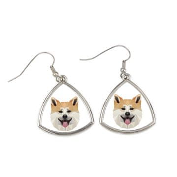 Akita, Akita Inu - naušnice s fotografijom i natpisom geometrijskog psa
