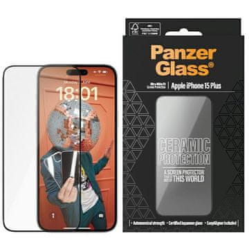 PanzerGlass Kaljeno staklo za iPhone 15 Plus - 9H, oleofobni premaz, potpuna pokrivenost