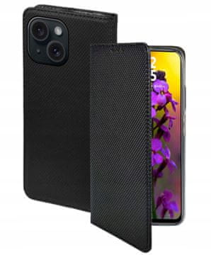 Maska za iPhone 15, pametna magnetna futrola s zatvaračem, crna + 9H staklo